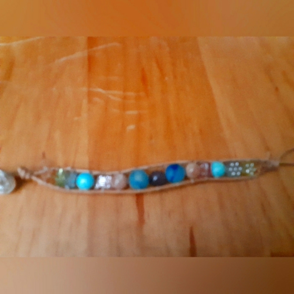 Handmade leather wrap beaded bracelet